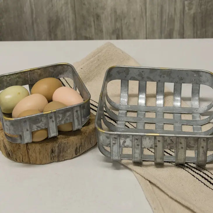 Set of two Washed Galvanized Metal Baskets