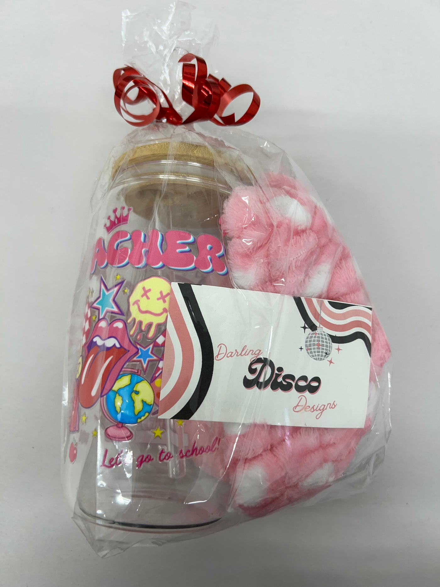 Valentine’s Neon Teacher Glass Tumbler w/ Gifts
