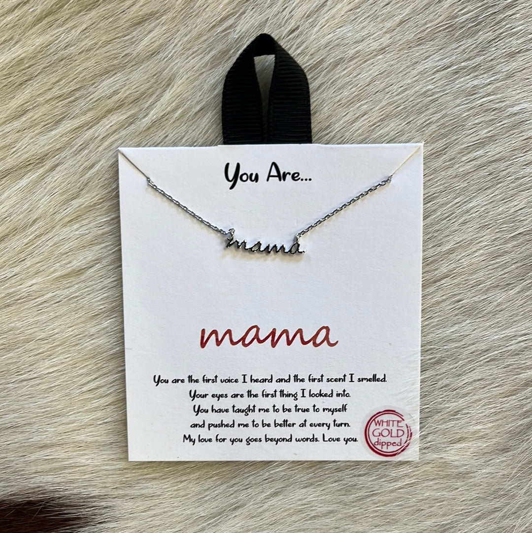 Mama Script Necklace- silver and gold