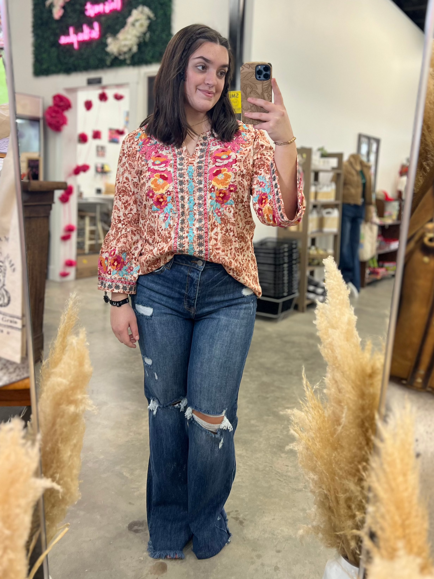 Southern Bell Sleeve Embroidered Top