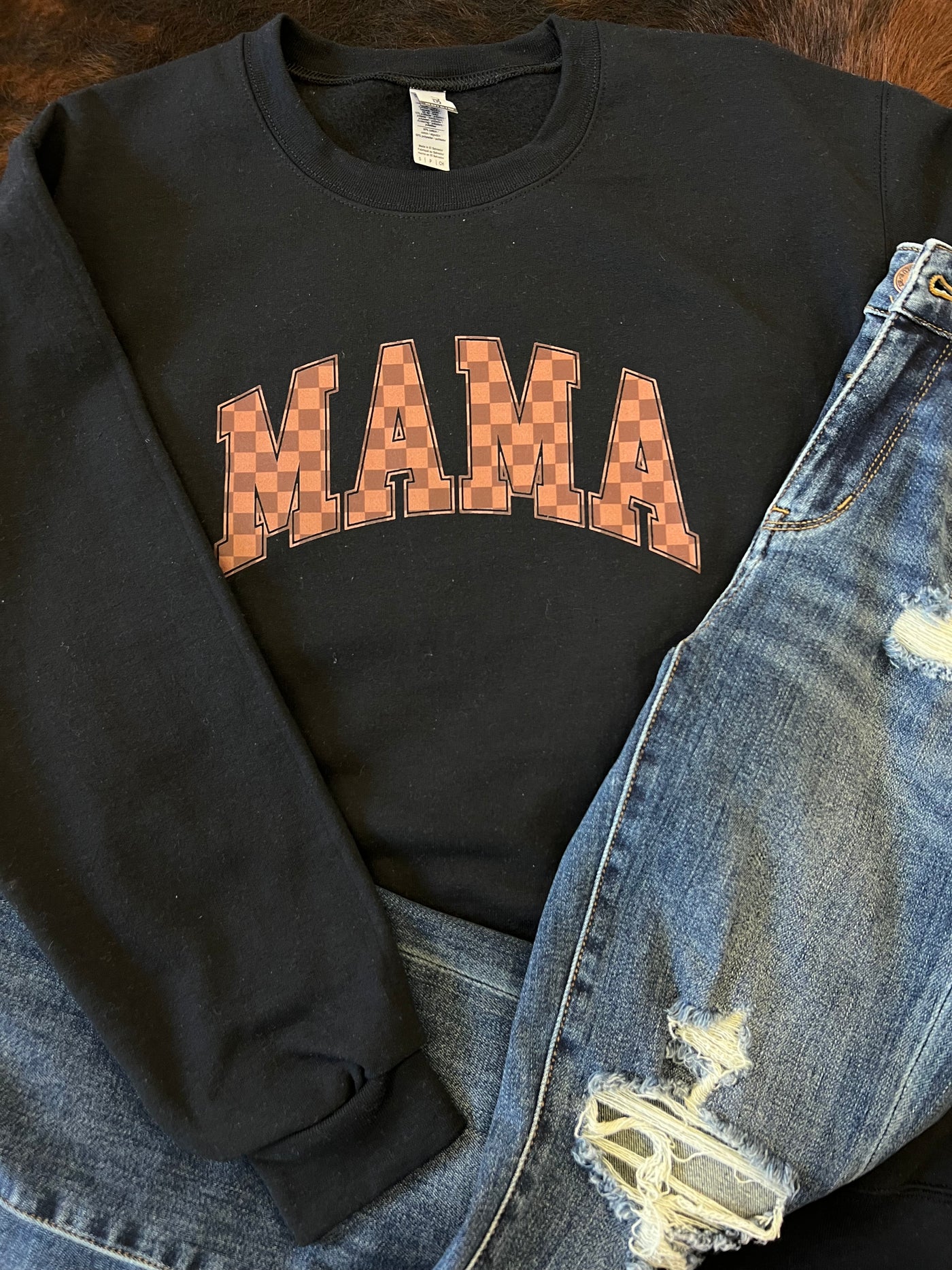 Mama Checkered Sweatshirt - Black