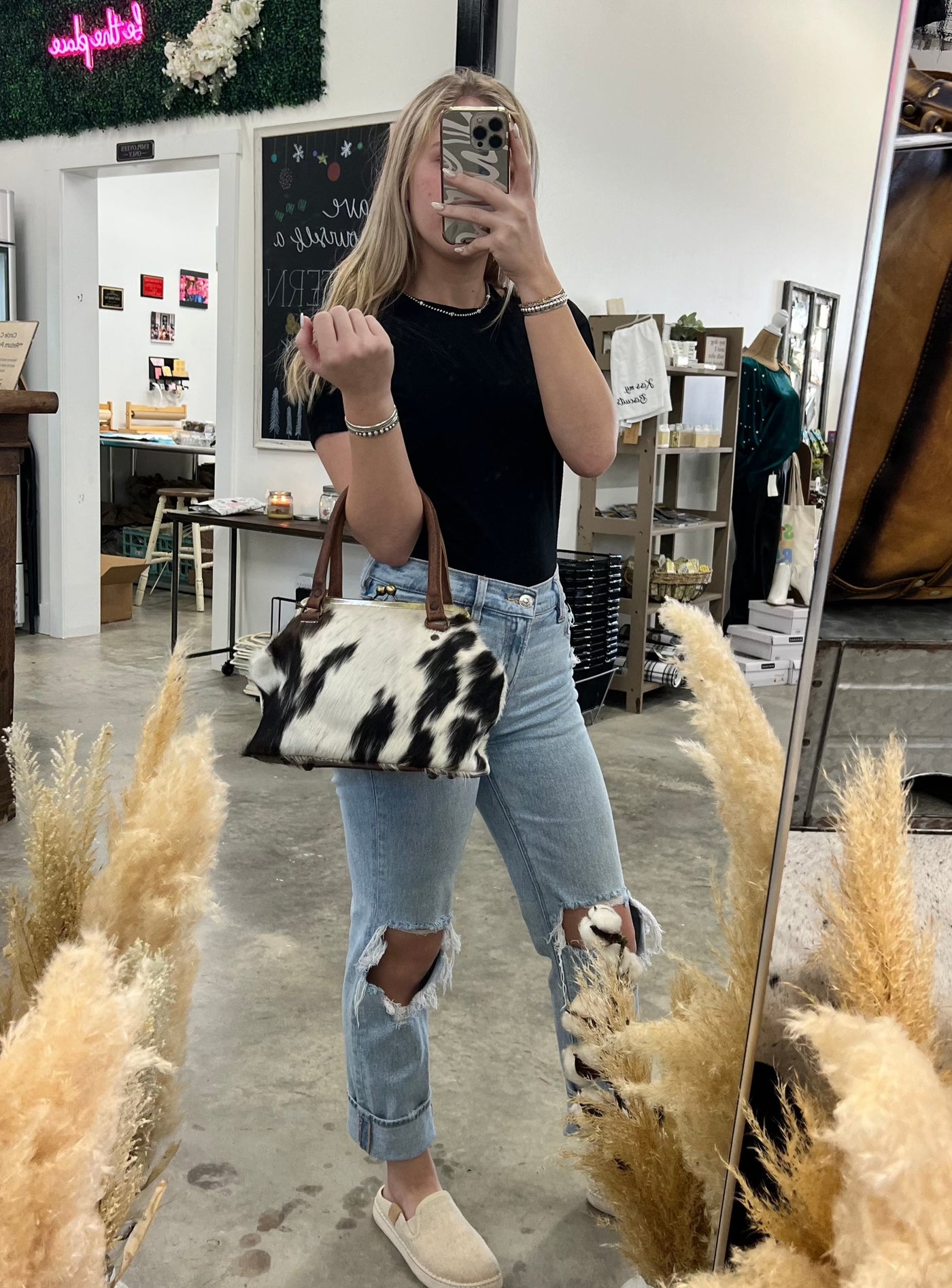 Chic Cowhide Oversized Coin Bag