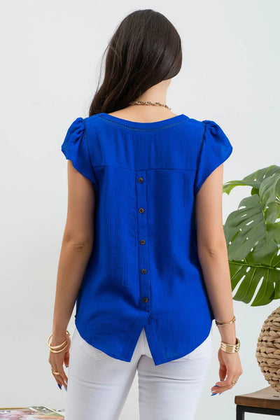 Tulip Sleeve Button Back Blouse