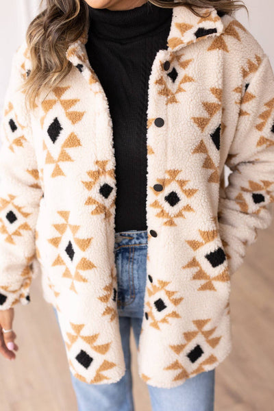 She Could Be The One Aztec Button Down Sherpa Shacket