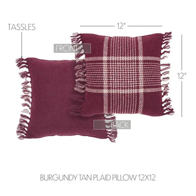 Easton Burgundy Tan Plaid Pillow 12x12