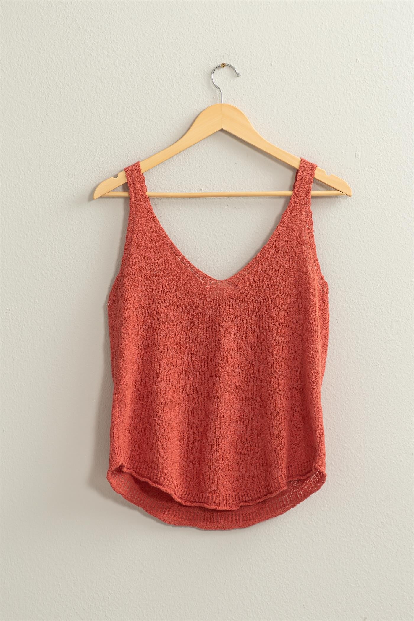 Lucky V-Neck Tank- brick