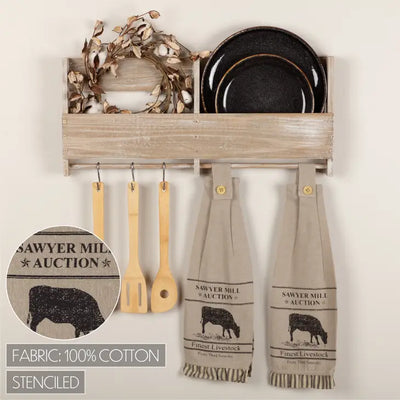 Sawyer Mill Charcoal Cow Button Loop Kitchen Cup Towel