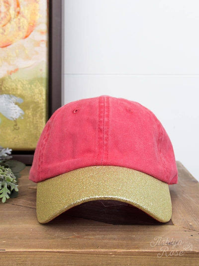 Girls Red and Gold Glitter Cap