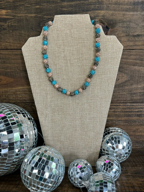 Turquoise, Platinum and Champagne Sparkle Necklace