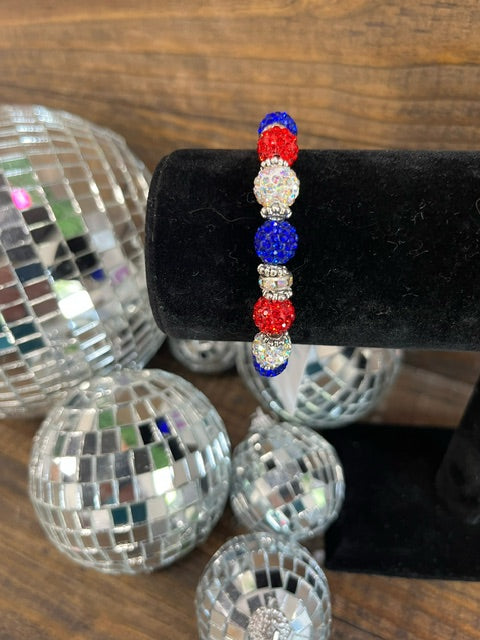 Red, White and Blue Sparkle Bead Bracelet- adult