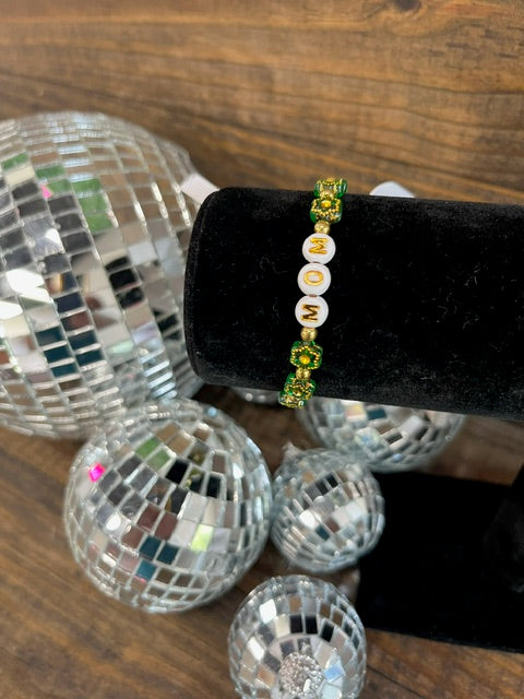 Green and Gold Green Mom Sparkle Bead Bracelet- adult