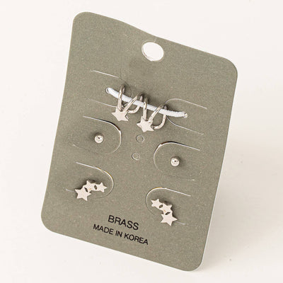 Multi Star Earrings Set- silver and gold