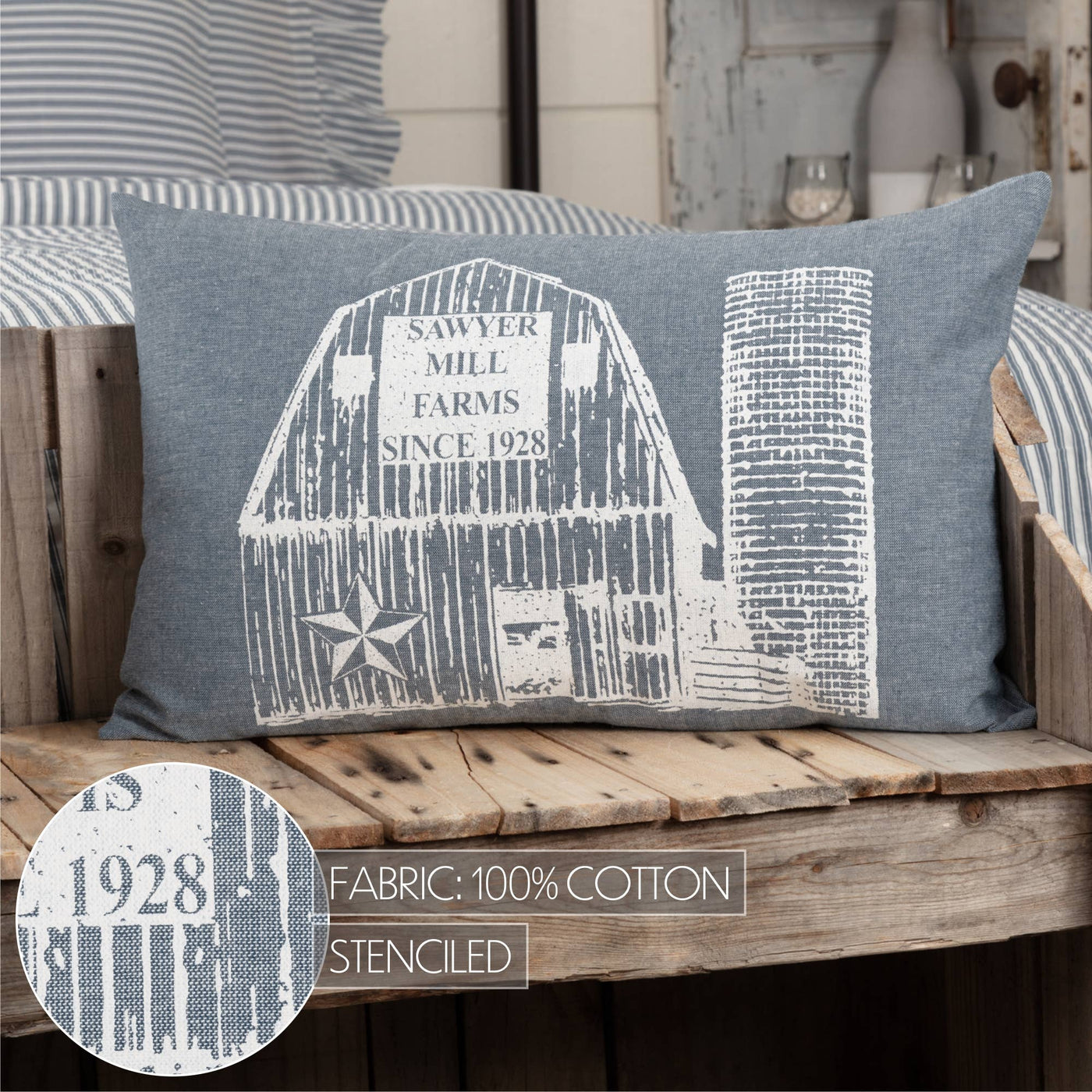 Sawyer Mill Blue Barn Pillow, 14x22