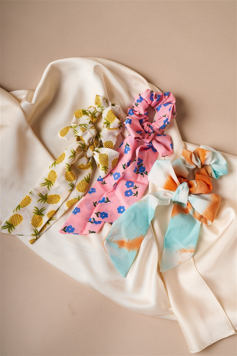 Multi-colored Playful Print Bow Tie Hair Scrunchies