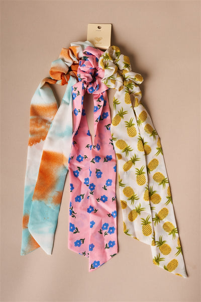 Multi-colored Playful Print Bow Tie Hair Scrunchies