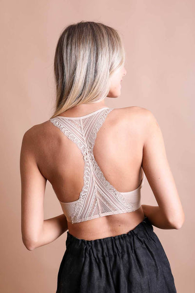 Seamlessly Perfect Lace Racerback Bralette- Nude