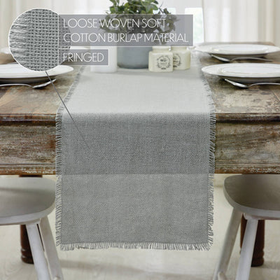 Burlap Dove Grey Table Runner Fringed, 12x72