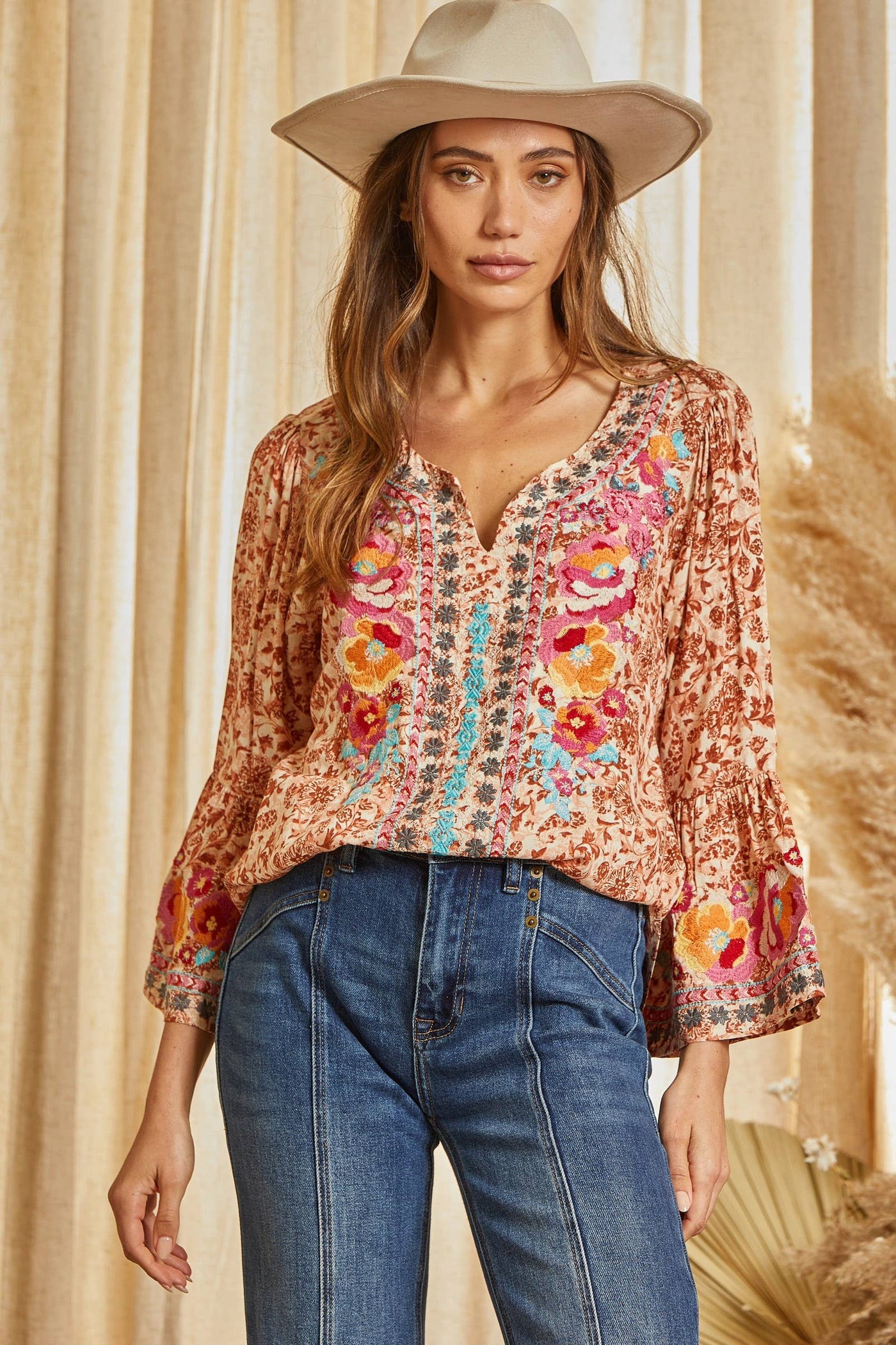 Southern Bell Sleeve Embroidered Top