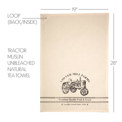 Sawyer Mill Charcoal Tractor Muslin Unbleached Natural CupTowel, 19x28