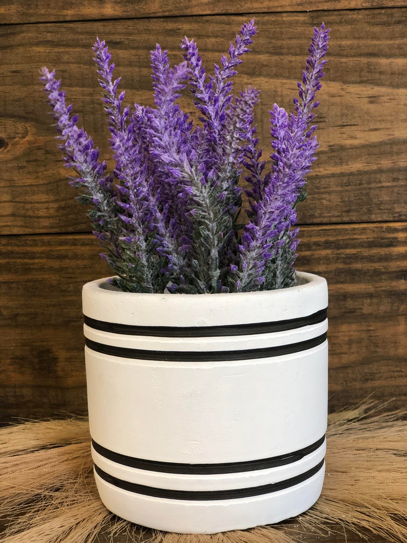 Small Ceramic Flower Pot with Black Stripes